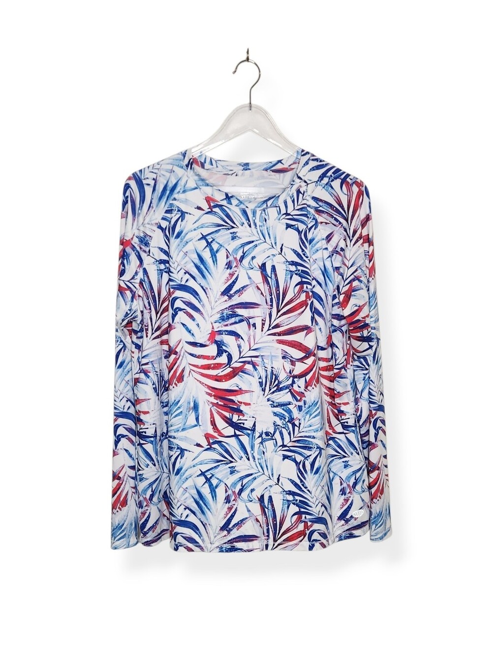 Reel Legends Keep-It-Cool UPF 50+ Shirt White Blue Red Pattern Top Size XL